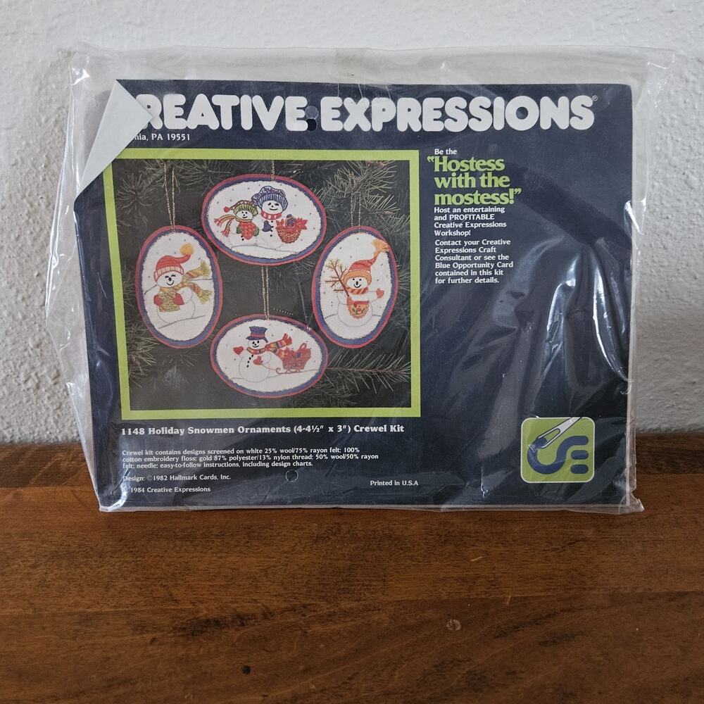 Creative Expressions Hallmark Holiday Snowmen 4 Felt Ornaments Crewel Kit